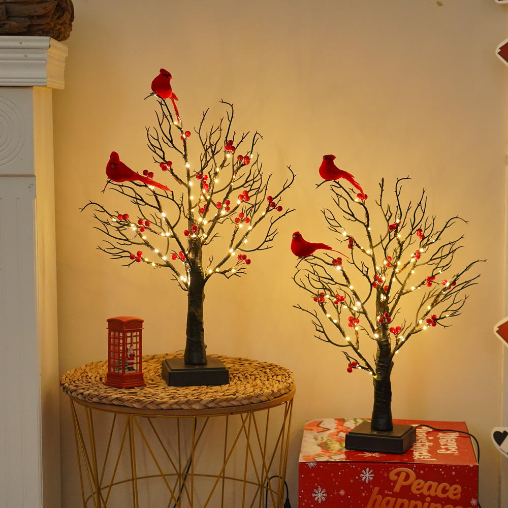 JORIX 60 LED Twig Christmas Tree Light 50cm Pre-Lit Birch Tabletop Tree Lamp USB and Battery Decor