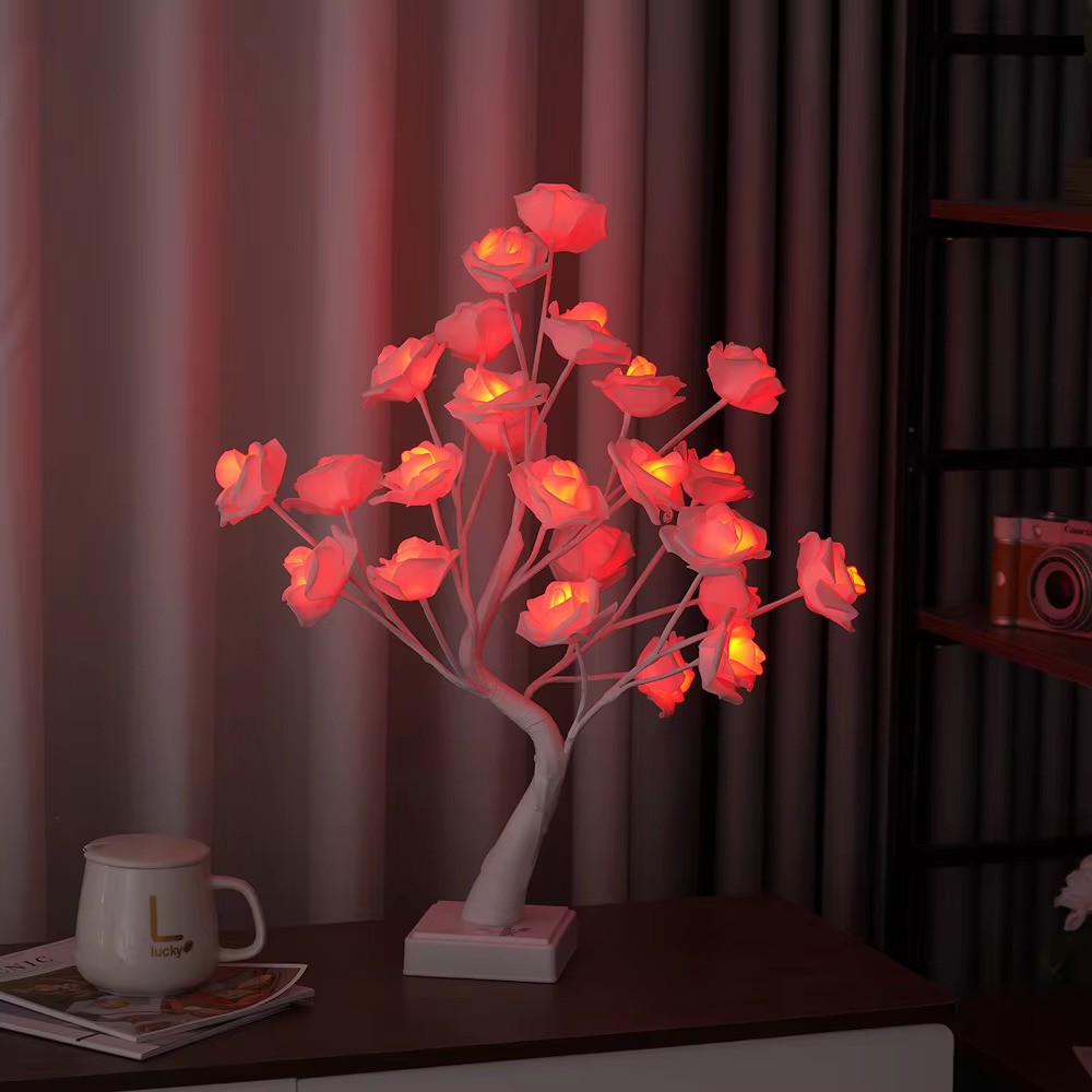 JORIX Rose Tree Remote Control Lamp USB & Battery Powered 16 Multi-Color Changing Bedside Night Light Desk Lamp for Easter Valentine's Day Anniversary Party Bedroom Home Décor & Gifts