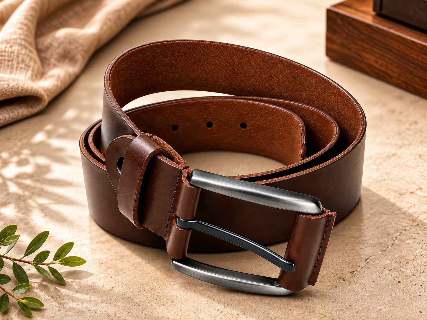 JORIX Brown Mens Belt 100% Genuine Buffalo Leather Handmade Full Grain Leather Belt, 4mm Thick 3.5cm Wide, Casual Business Dress Belt, Christmas Halloween Gift for Men