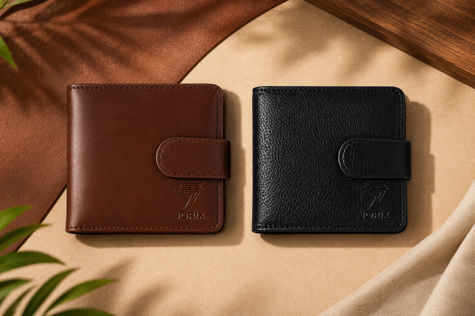 JORIX Mens Short Wallet 100% Genuine Cow Leather Handmade Bifold Wallet, 5 Card Slots, ID Window, Hidden Zip Pocket, Coin Pocket, Snap Button Closure, Christmas Halloween Gift